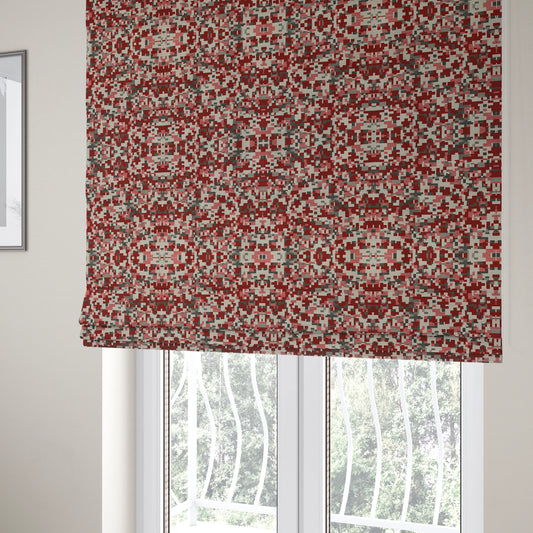 Nome Geometric Pattern Red White Lightweight Upholstery Furnishing Fabrics CTR-595 - Roman Blinds