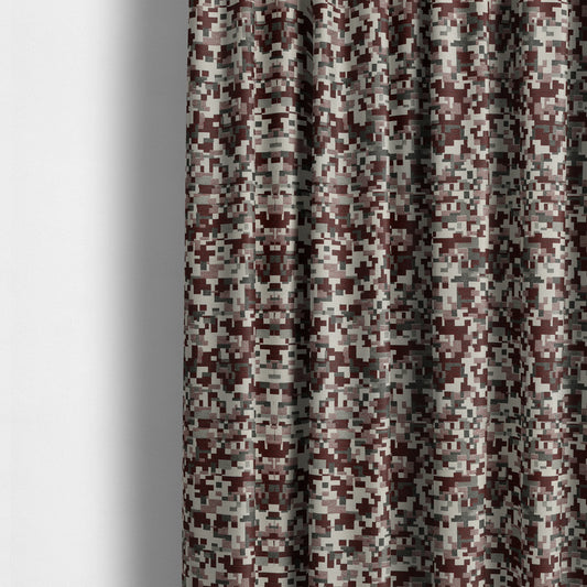 Nome Geometric Pattern Burgundy White Lightweight Upholstery Furnishing Fabrics CTR-596 - Made To Measure Curtains