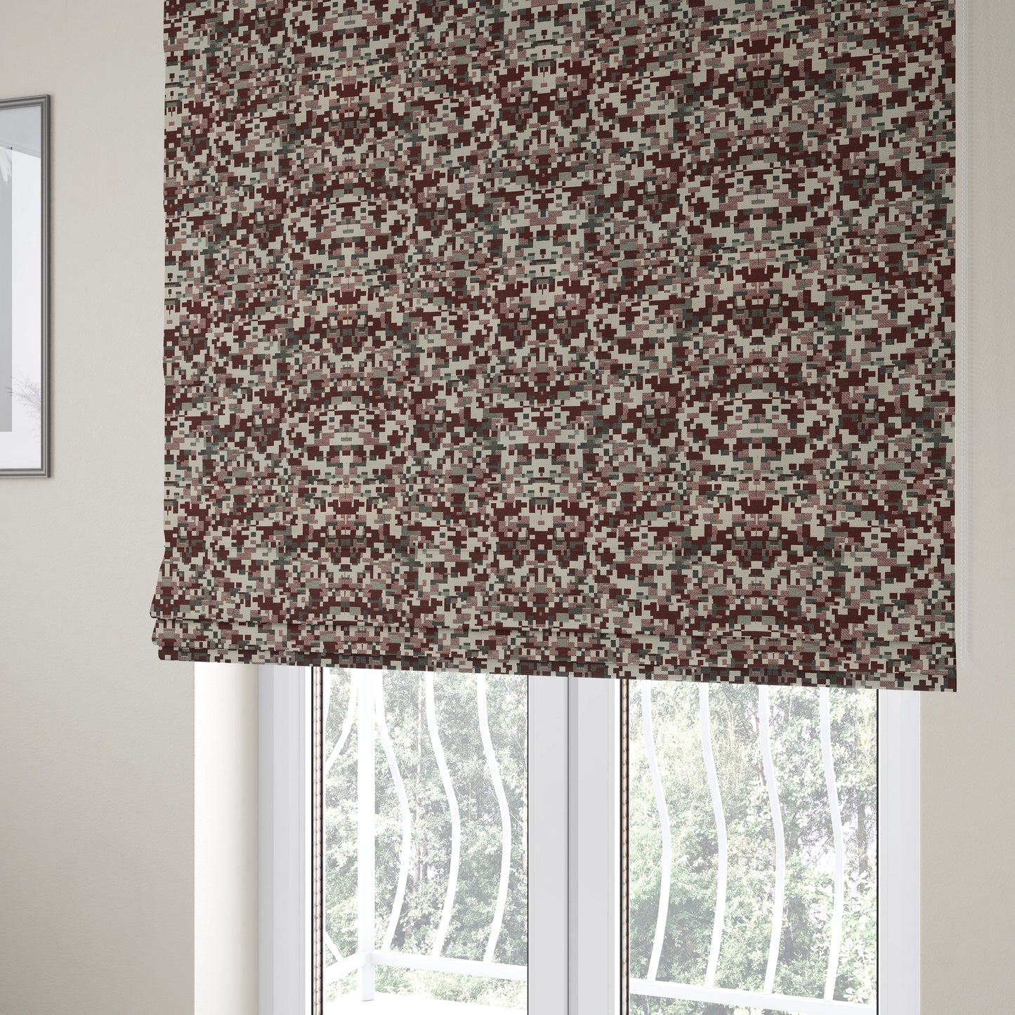 Nome Geometric Pattern Burgundy White Lightweight Upholstery Furnishing Fabrics CTR-596 - Roman Blinds