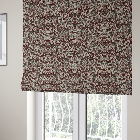 Nome Geometric Pattern Burgundy White Lightweight Upholstery Furnishing Fabrics CTR-596 - Roman Blinds