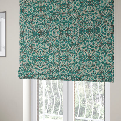 Nome Geometric Pattern Teal Blue Grey Lightweight Upholstery Furnishing Fabrics CTR-598 - Roman Blinds