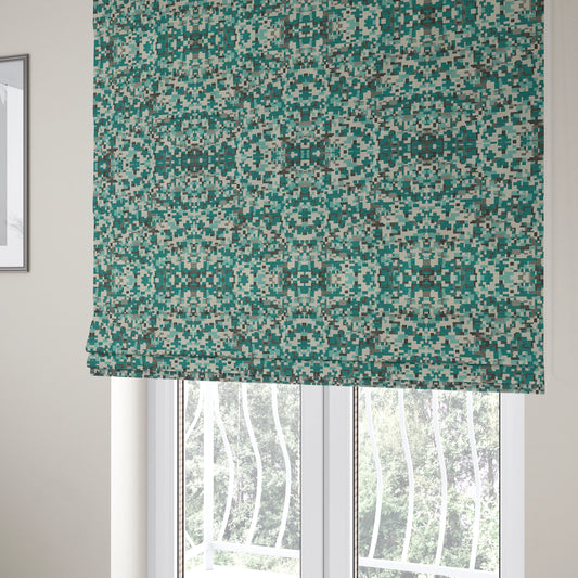 Nome Geometric Pattern Teal Blue Grey Lightweight Upholstery Furnishing Fabrics CTR-598 - Roman Blinds