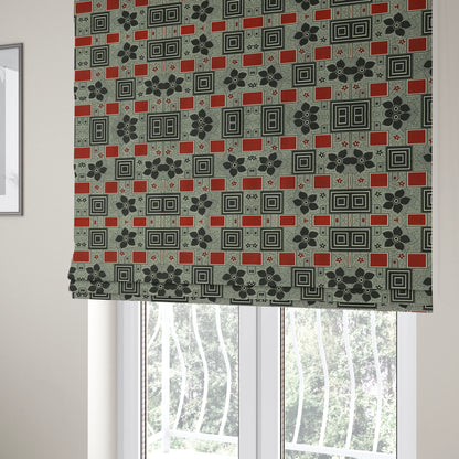 Sitka Modern Upholstery Furnishing Pattern Fabric Floral Patchwork In Red Black Grey CTR-599 - Roman Blinds