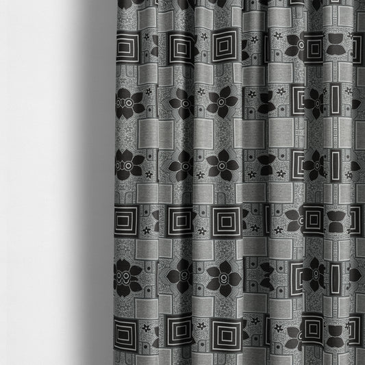 Sitka Modern Upholstery Furnishing Pattern Fabric Floral Patchwork In Brown Cream CTR-601 - Made To Measure Curtains