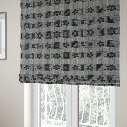 Sitka Modern Upholstery Furnishing Pattern Fabric Floral Patchwork In Brown Cream CTR-601 - Roman Blinds