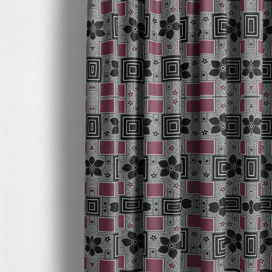 Sitka Modern Upholstery Furnishing Pattern Fabric Floral Patchwork In Pink CTR-603 - Made To Measure Curtains