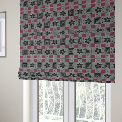 Sitka Modern Upholstery Furnishing Pattern Fabric Floral Patchwork In Pink CTR-603 - Roman Blinds