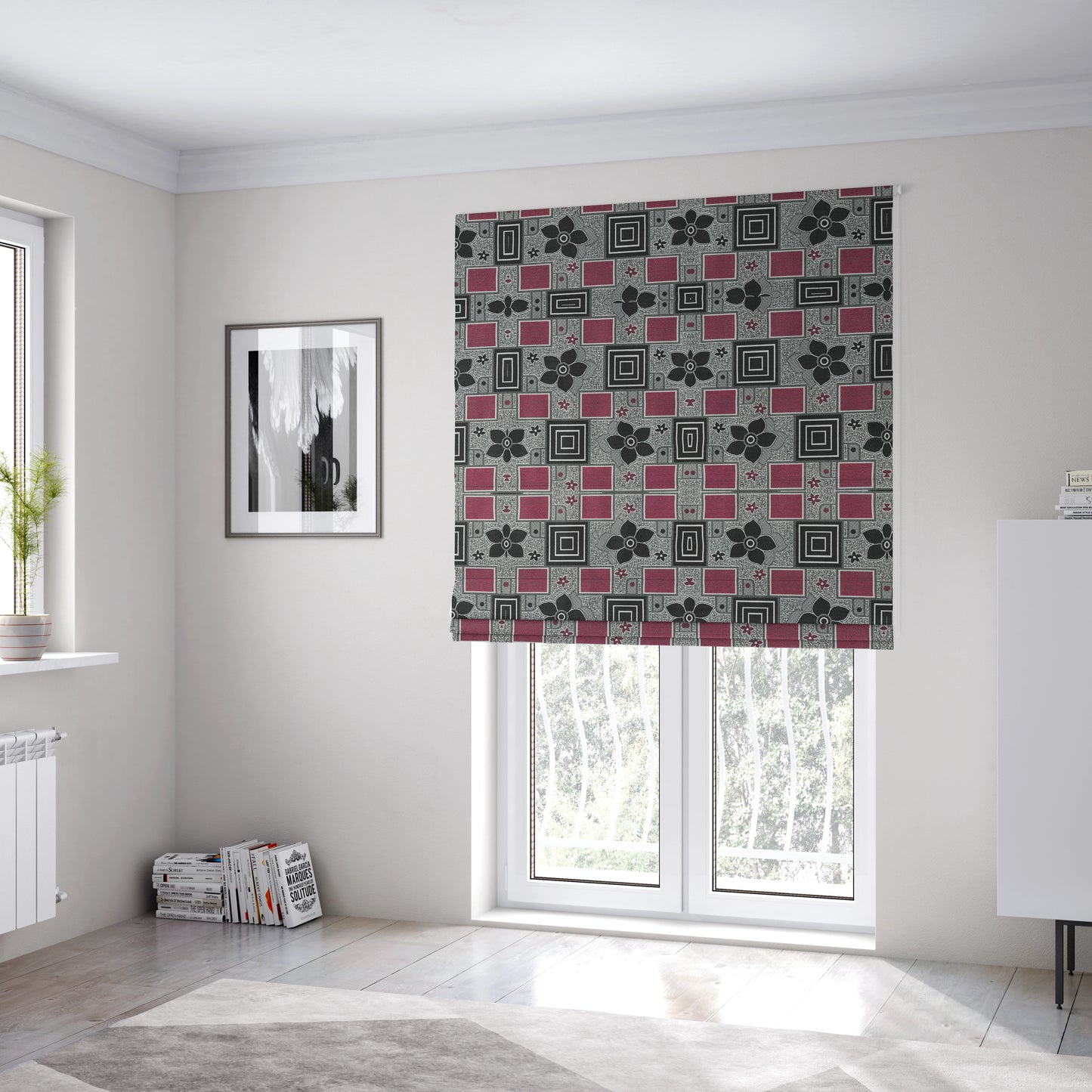 Sitka Modern Upholstery Furnishing Pattern Fabric Floral Patchwork In Pink CTR-603 - Roman Blinds