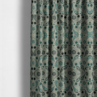 Wasilla Upholstery Furnishing Pattern Fabrics Paisley Damask In Teal Blue Grey CTR-605 - Made To Measure Curtains