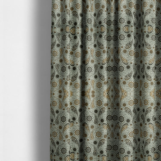 Wasilla Upholstery Furnishing Pattern Fabrics Paisley Damask In Yellow Black CTR-606 - Made To Measure Curtains