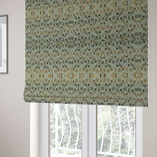 Wasilla Upholstery Furnishing Pattern Fabrics Paisley Damask In Yellow Black CTR-606 - Roman Blinds