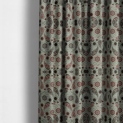 Wasilla Upholstery Furnishing Pattern Fabrics Paisley Damask In Red Black CTR-608 - Made To Measure Curtains