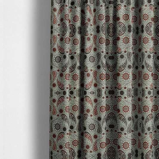 Wasilla Upholstery Furnishing Pattern Fabrics Paisley Damask In Red Black CTR-608 - Made To Measure Curtains