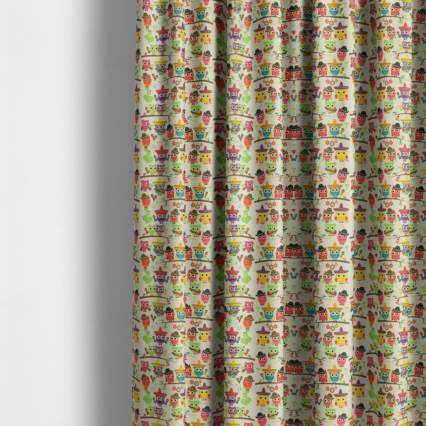 Freedom Printed Velvet Fabric Multi Colour Owls Animal Pattern Upholstery Fabric CTR-610 - Made To Measure Curtains