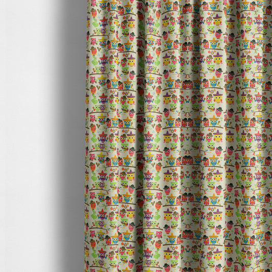 Freedom Printed Velvet Fabric Multi Colour Owls Animal Pattern Upholstery Fabric CTR-610 - Made To Measure Curtains