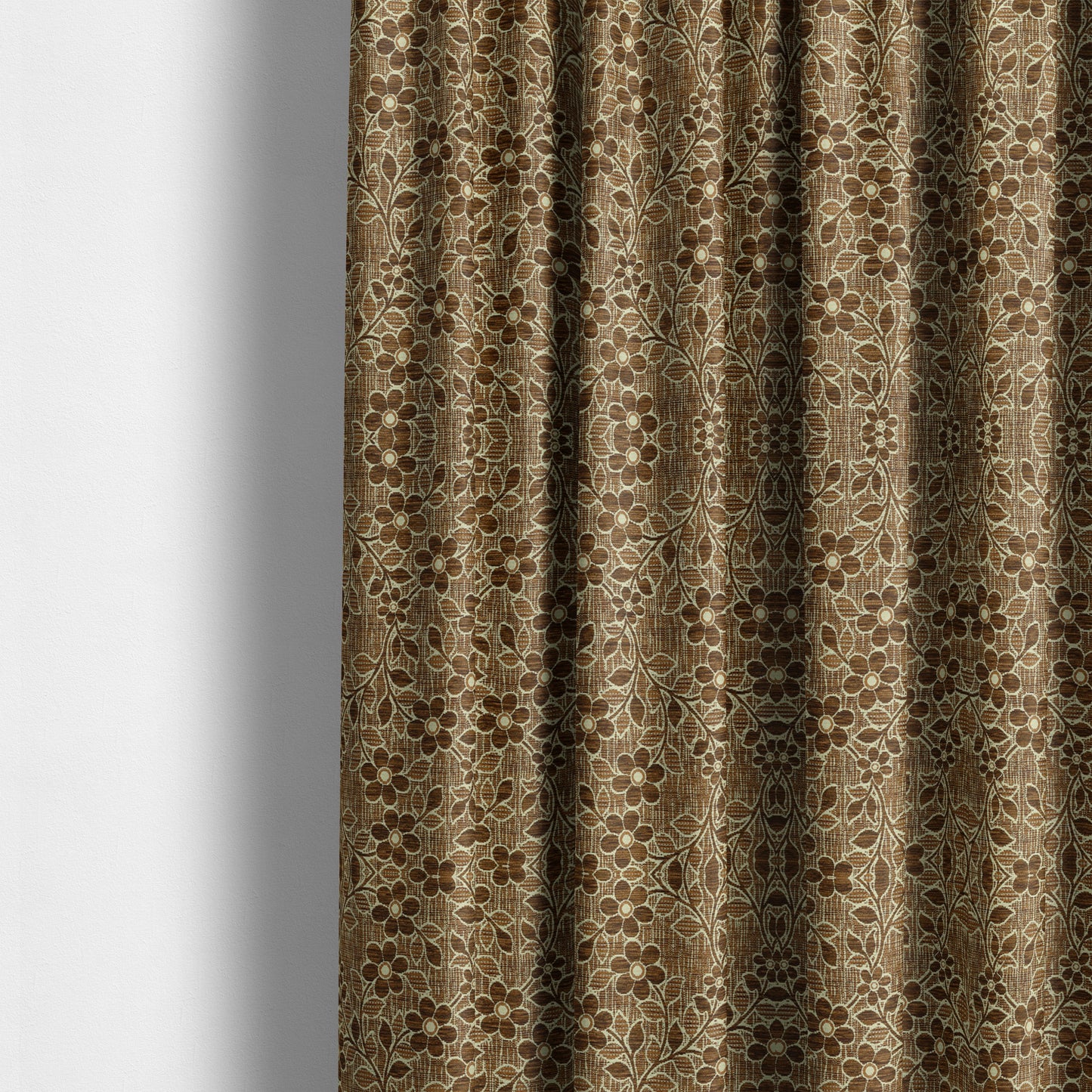 Davina Floral Pattern Textured Chenille Upholstery Curtain Fabric Brown Colour CTR-615 - Made To Measure Curtains