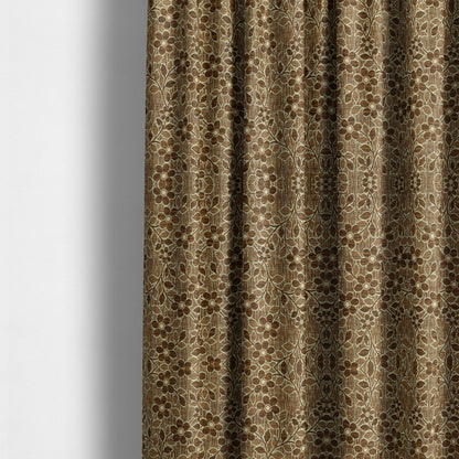 Davina Floral Pattern Textured Chenille Upholstery Curtain Fabric Brown Colour CTR-615 - Made To Measure Curtains