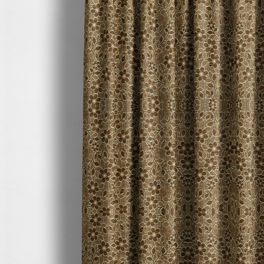 Davina Floral Pattern Textured Chenille Upholstery Curtain Fabric Brown Colour CTR-615 - Made To Measure Curtains