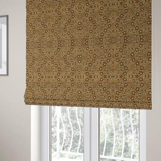 Davina Floral Pattern Textured Chenille Upholstery Curtain Fabric Brown Colour CTR-615 - Roman Blinds