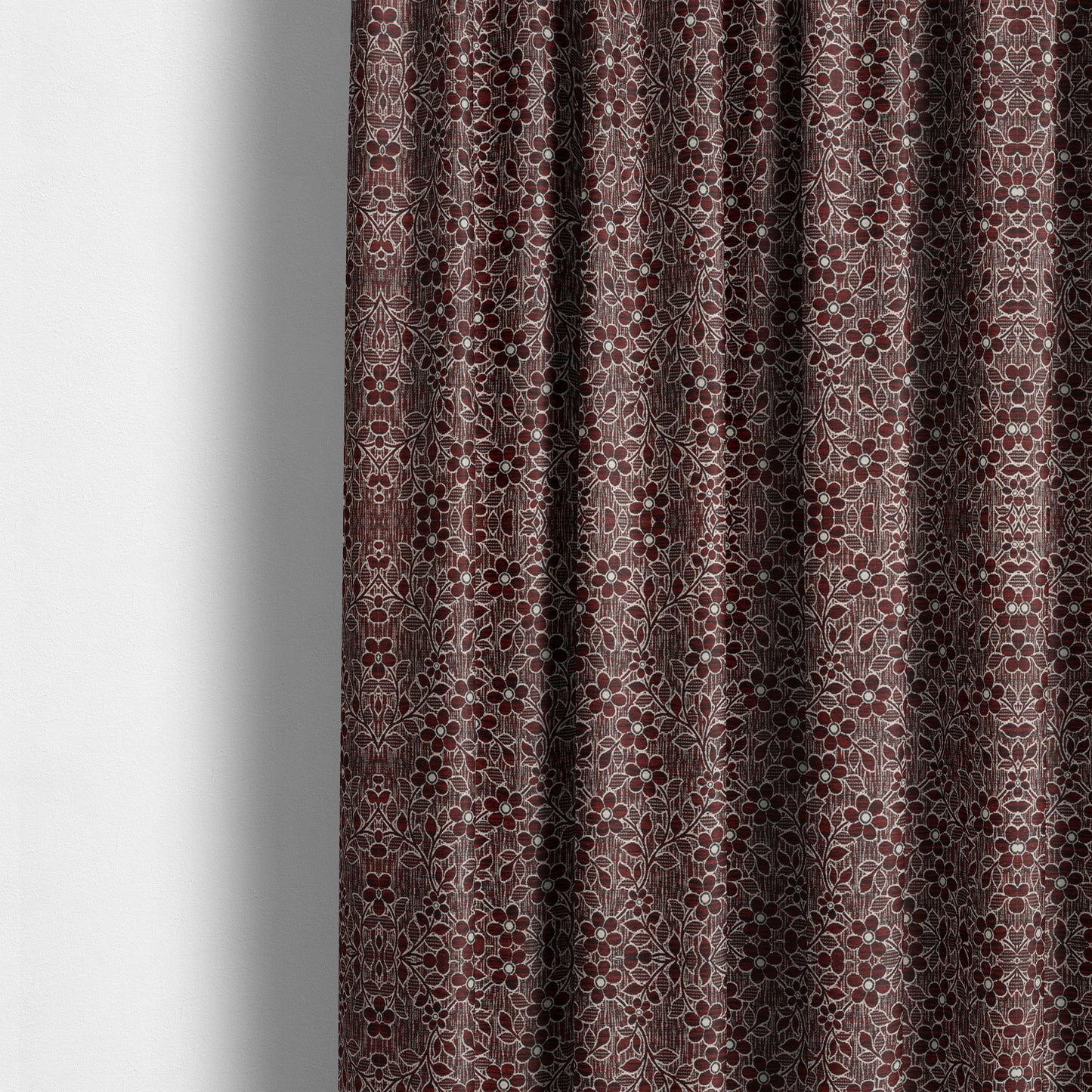 Davina Floral Pattern Textured Chenille Upholstery Curtain Fabric Burgundy Colour CTR-616 - Made To Measure Curtains