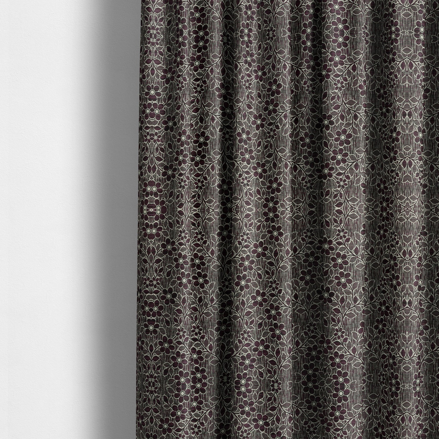 Davina Floral Pattern Textured Chenille Upholstery Curtain Fabric Purple Colour CTR-617 - Made To Measure Curtains