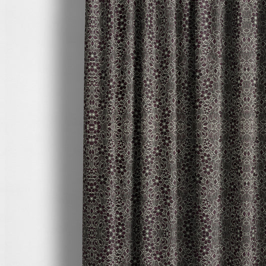 Davina Floral Pattern Textured Chenille Upholstery Curtain Fabric Purple Colour CTR-617 - Made To Measure Curtains