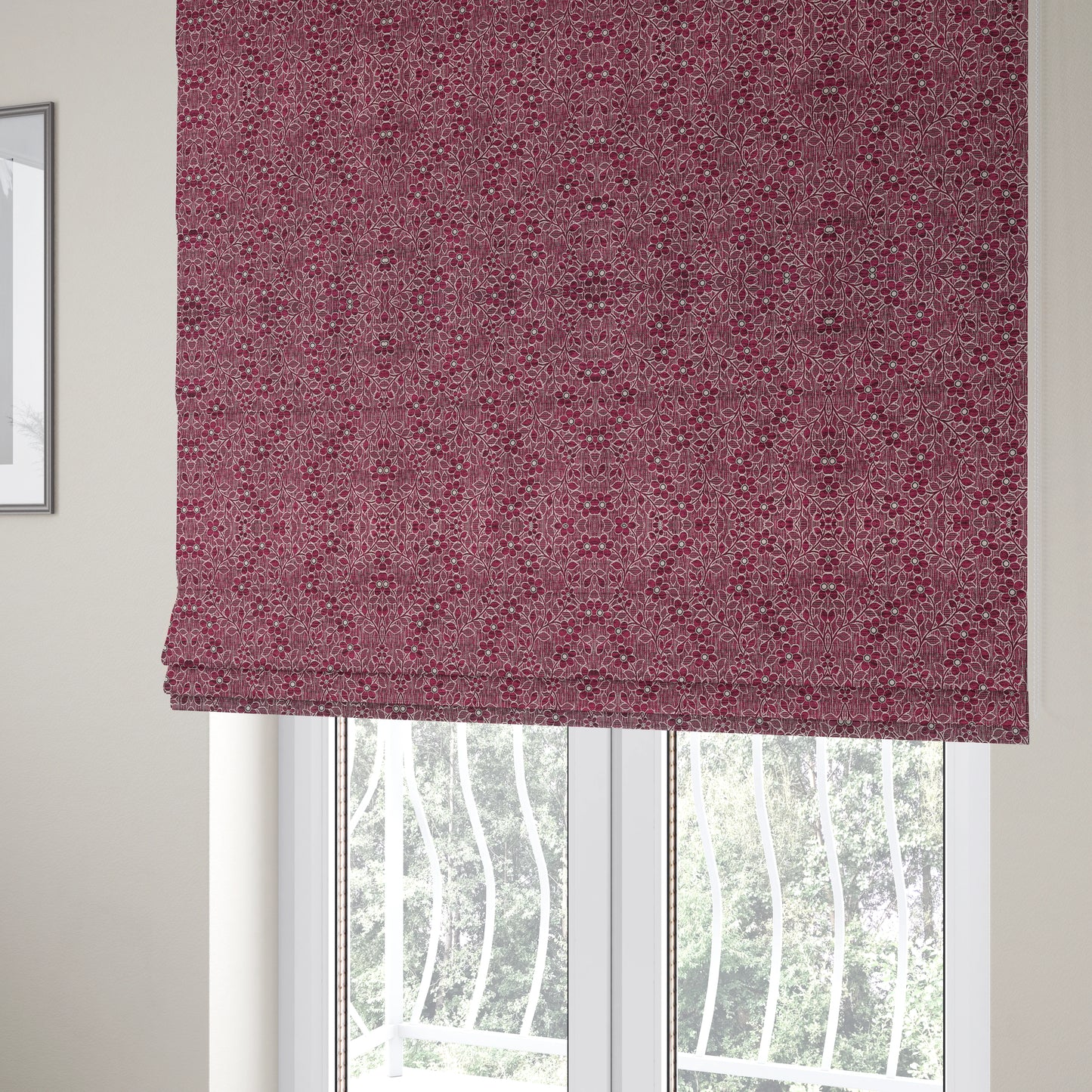 Davina Floral Pattern Textured Chenille Upholstery Curtain Fabric Pink Colour CTR-618 - Roman Blinds