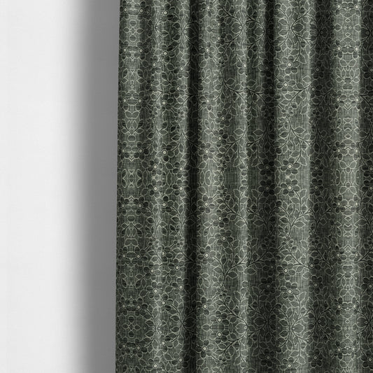 Davina Floral Pattern Textured Chenille Upholstery Curtain Fabric Grey Colour CTR-619 - Made To Measure Curtains