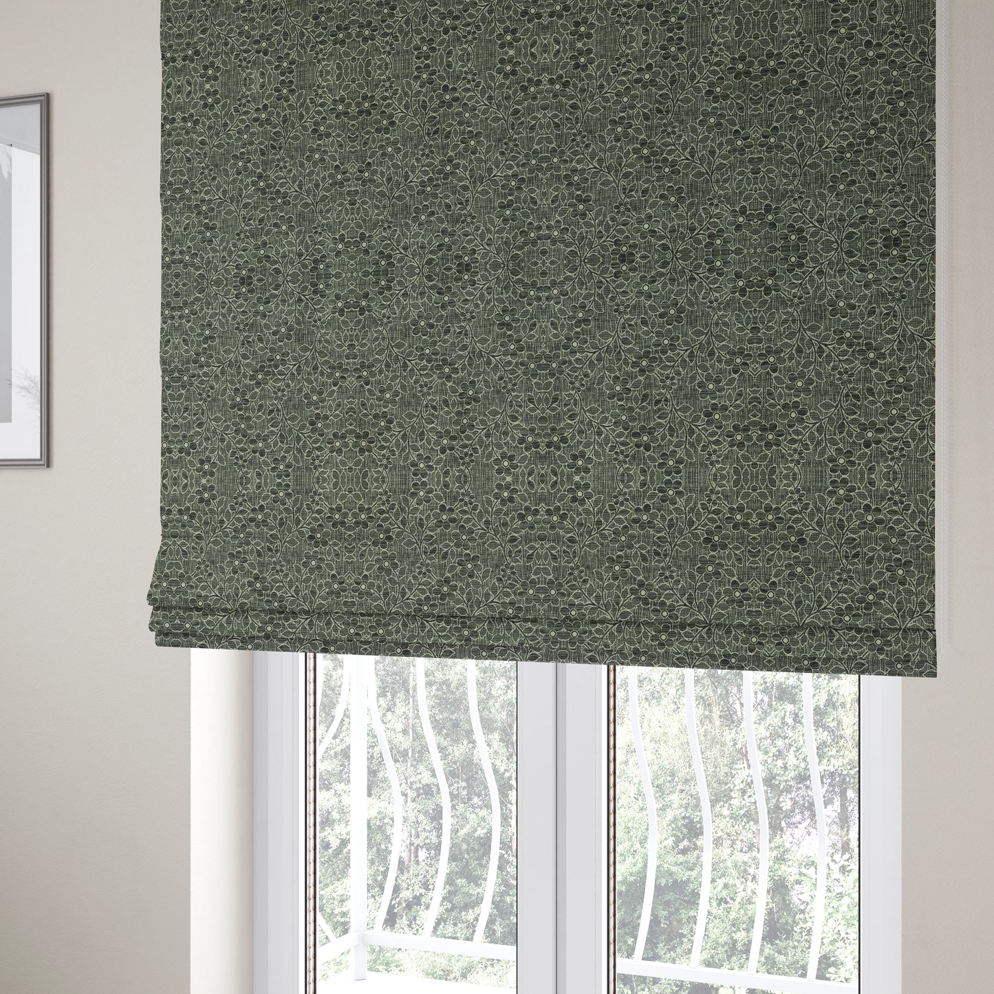 Davina Floral Pattern Textured Chenille Upholstery Curtain Fabric Grey Colour CTR-619 - Roman Blinds