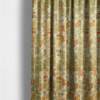 Freedom Printed Velvet Fabric Collection Patchwork Traditional Pattern In Orange Green Colour Upholstery Fabric CTR-62 - Made To Measure Curtains