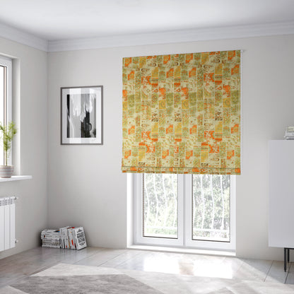 Freedom Printed Velvet Fabric Collection Patchwork Traditional Pattern In Orange Green Colour Upholstery Fabric CTR-62 - Roman Blinds