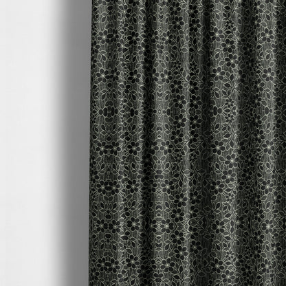 Davina Floral Pattern Textured Chenille Upholstery Curtain Fabric Black Colour CTR-620 - Made To Measure Curtains