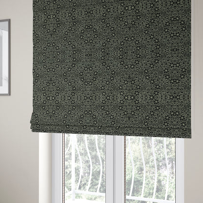 Davina Floral Pattern Textured Chenille Upholstery Curtain Fabric Black Colour CTR-620 - Roman Blinds