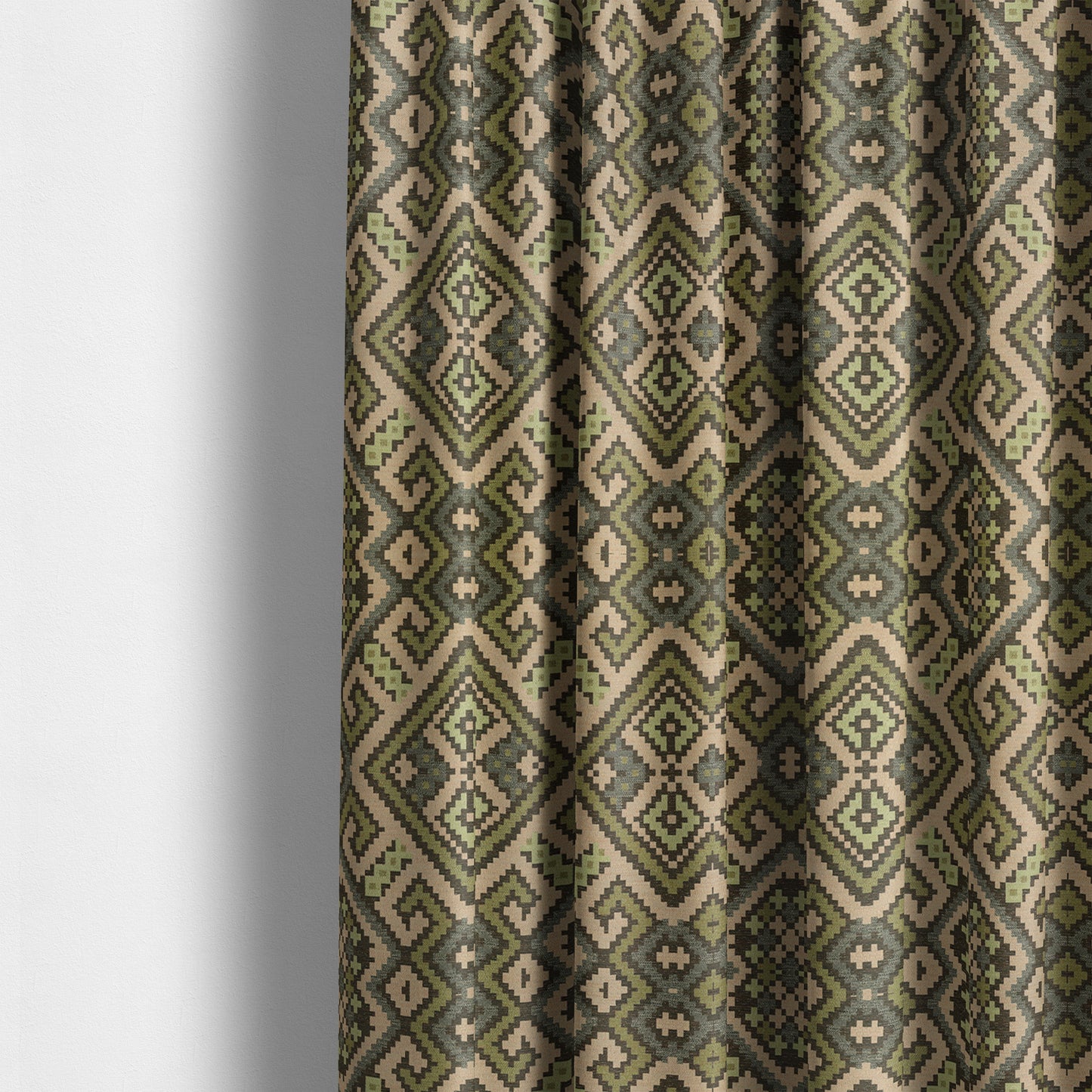 Inegal Modern Kilim Tetris Geometric Pattern Upholstery Furnishing Fabric In Green CTR-633 - Made To Measure Curtains