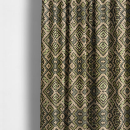 Inegal Modern Kilim Tetris Geometric Pattern Upholstery Furnishing Fabric In Green CTR-633 - Made To Measure Curtains