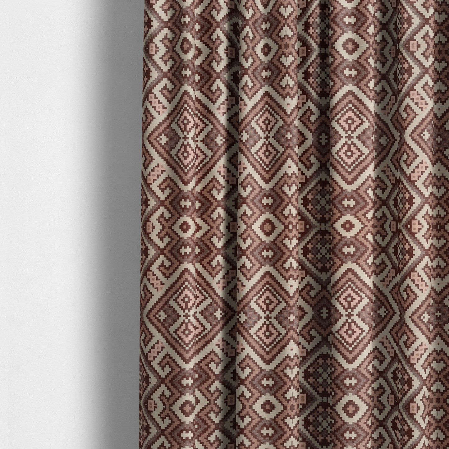 Inegal Modern Kilim Tetris Geometric Pattern Upholstery Furnishing Fabric In Pink CTR-635 - Made To Measure Curtains