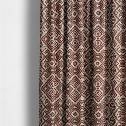 Inegal Modern Kilim Tetris Geometric Pattern Upholstery Furnishing Fabric In Pink CTR-635 - Made To Measure Curtains