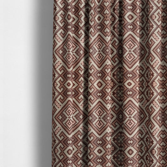 Inegal Modern Kilim Tetris Geometric Pattern Upholstery Furnishing Fabric In Pink CTR-635 - Made To Measure Curtains