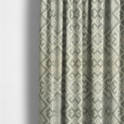 Inegal Modern Kilim Tetris Geometric Pattern Upholstery Furnishing Fabric In Silver CTR-636 - Made To Measure Curtains