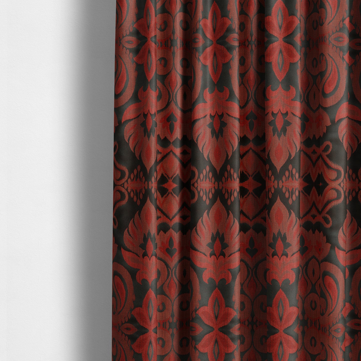 Menuett Floral Damask Pattern Upholstery Curtain Furnishing Fabric In Black Red CTR-641 - Made To Measure Curtains