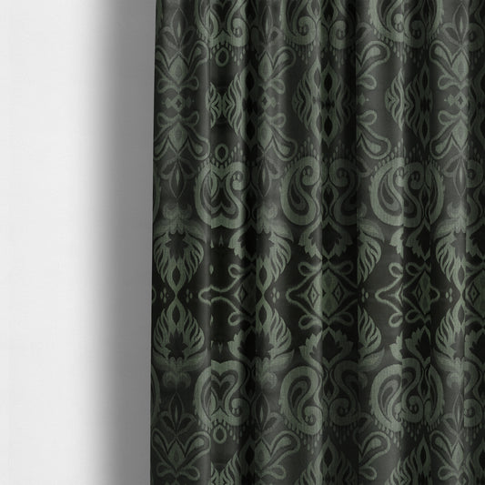 Menuett Floral Damask Pattern Upholstery Curtain Furnishing Fabric In Black Green CTR-642 - Made To Measure Curtains