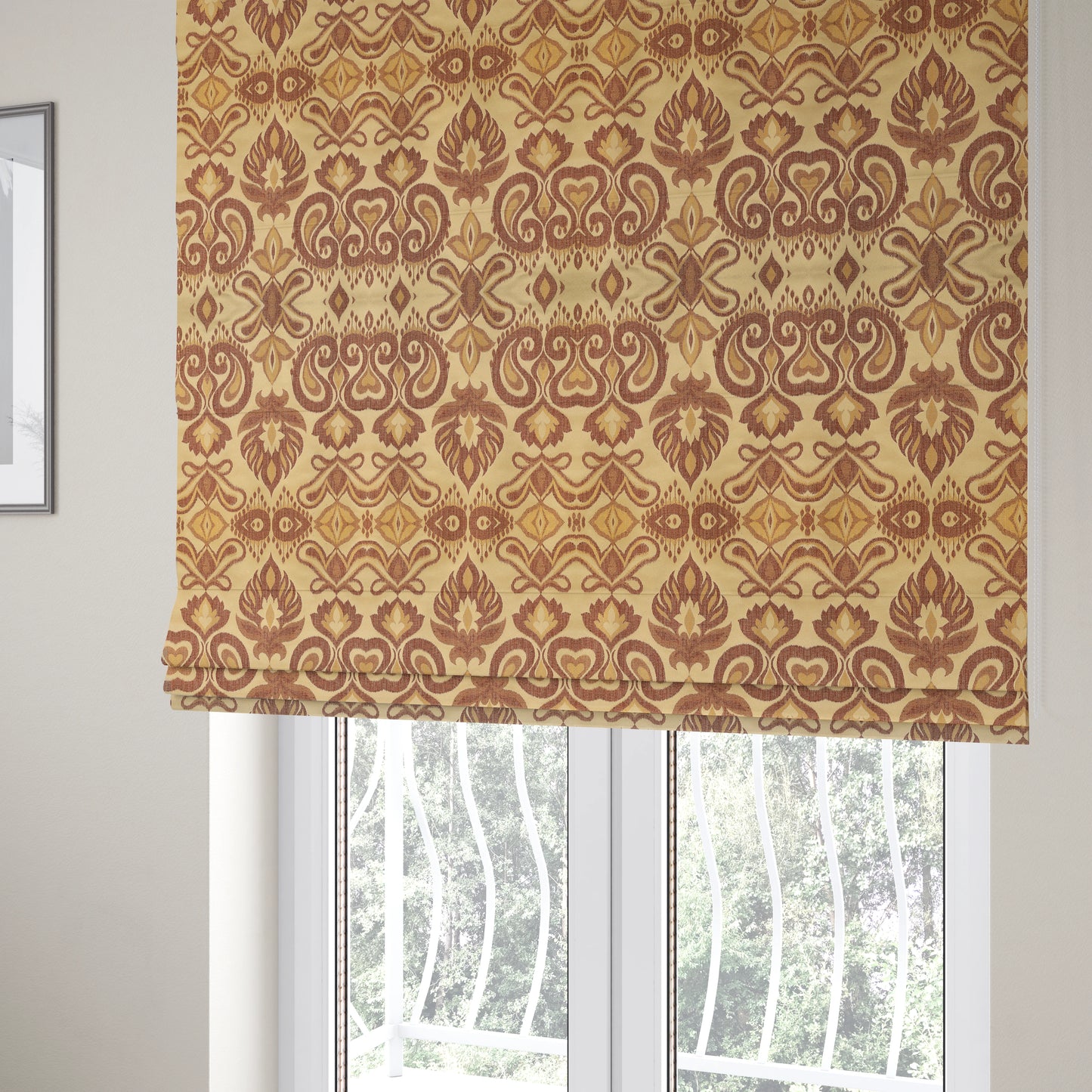 Menuett Floral Damask Pattern Upholstery Curtain Furnishing Fabric In Cream Bronze CTR-644 - Roman Blinds