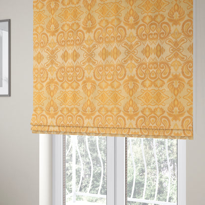 Menuett Floral Damask Pattern Upholstery Curtain Furnishing Fabric In Yellow CTR-645 - Roman Blinds