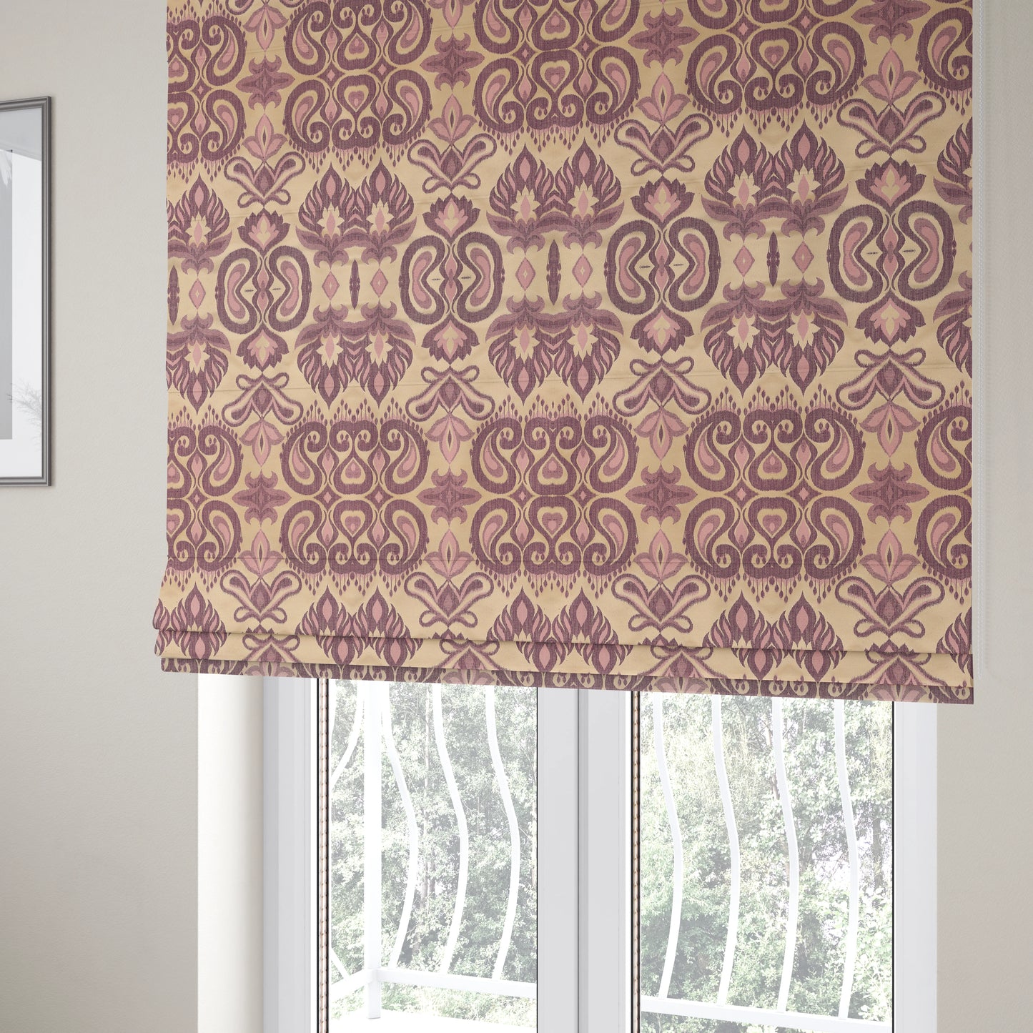 Menuett Floral Damask Pattern Upholstery Curtain Furnishing Fabric In Purple CTR-646 - Roman Blinds