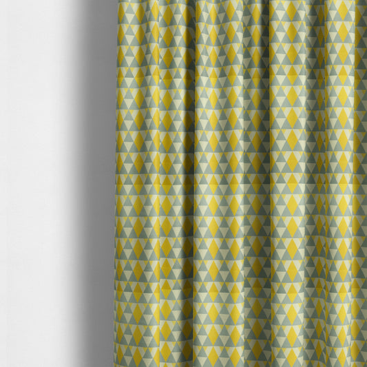 Freedom Printed Velvet Fabric Collection Le Triangle Modern Design In Yellow Grey Colours Upholstery Fabric CTR-65 - Made To Measure Curtains