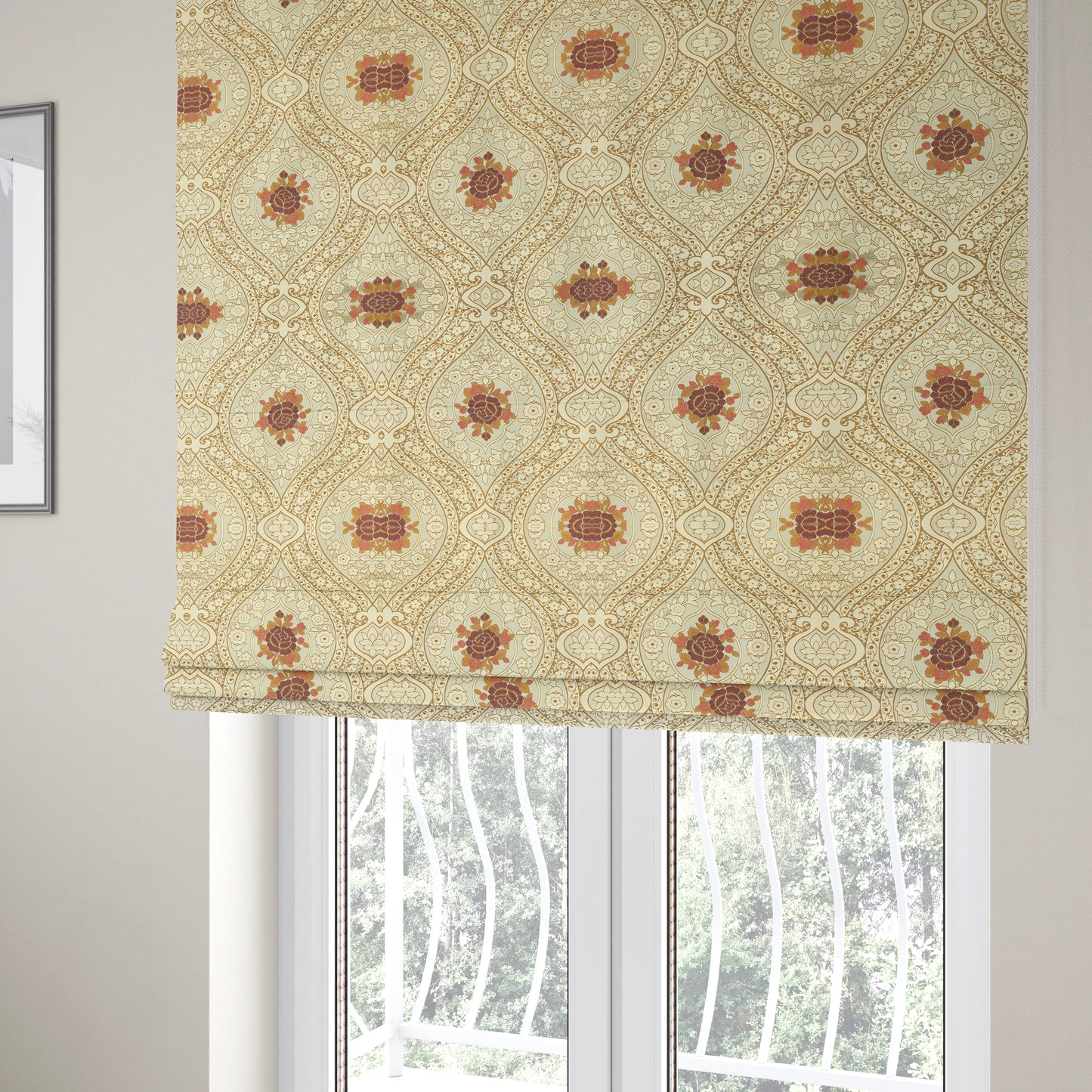 Lydia Floral Damask Soft Chenille Pattern Furnishing Fabric In Cream White Purple CTR-650 - Roman Blinds