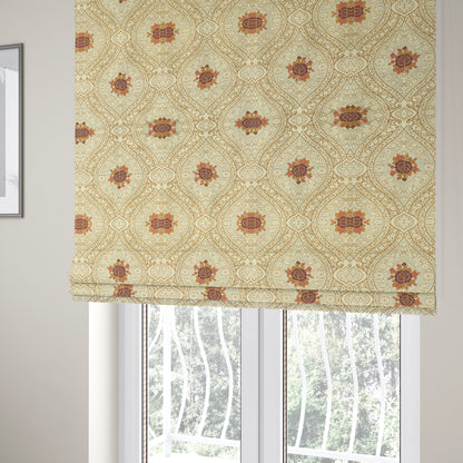 Lydia Floral Damask Soft Chenille Pattern Furnishing Fabric In Cream White Purple CTR-650 - Roman Blinds