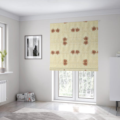 Lydia Floral Damask Soft Chenille Pattern Furnishing Fabric In Cream White Red CTR-651 - Roman Blinds