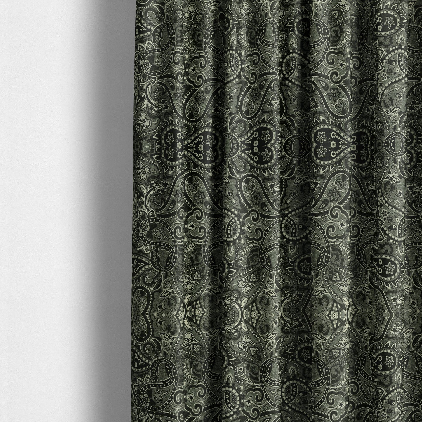 Bruges Life Paisley Pattern Black Chenille Upholstery Curtain Fabric CTR-661 - Made To Measure Curtains