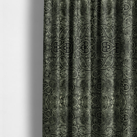 Bruges Life Paisley Pattern Black Chenille Upholstery Curtain Fabric CTR-661 - Made To Measure Curtains